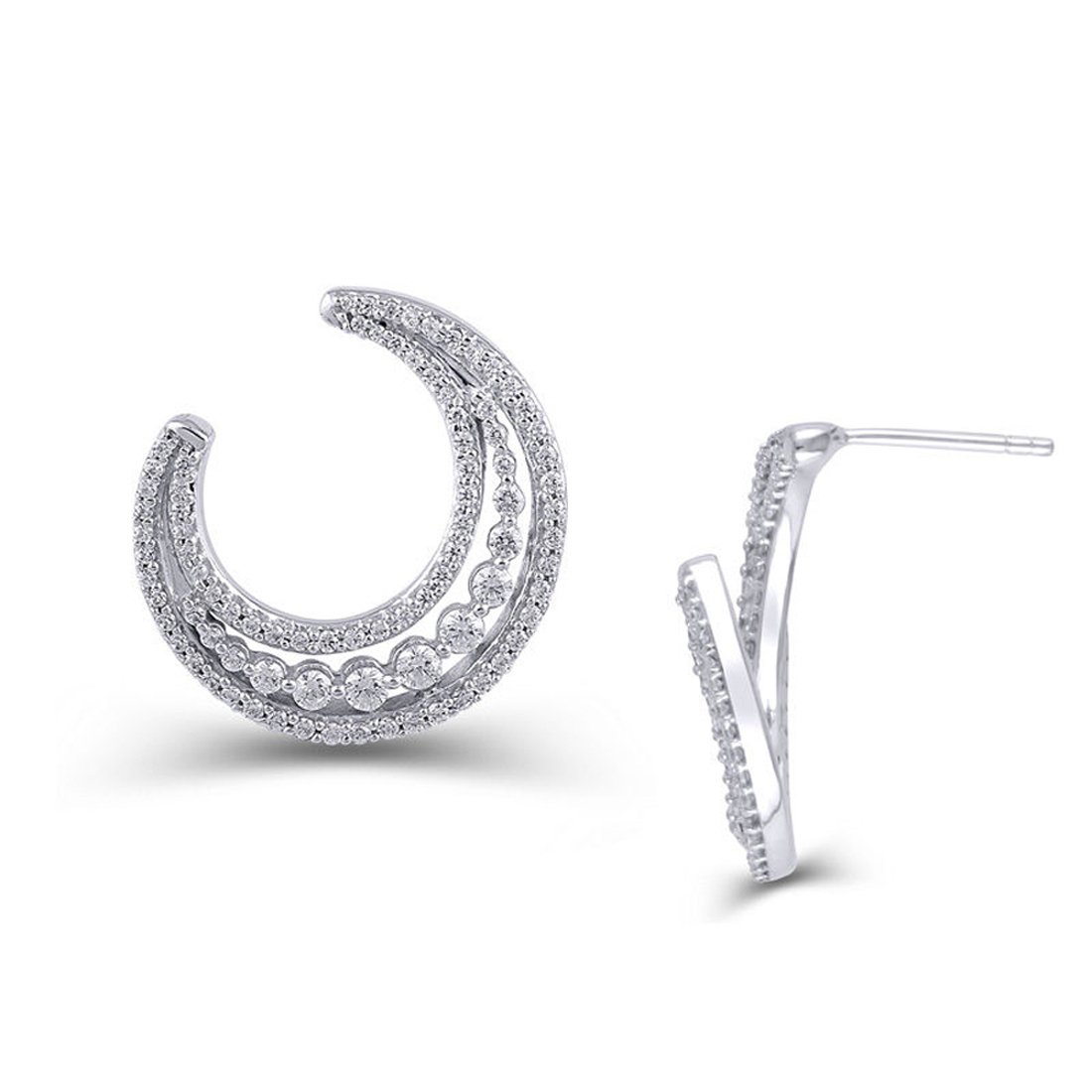 EternalDia 1 Cttw Diamond Crescent Moon Drop Earrings in 14K White Gold (I-J/12-13)