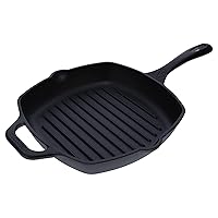 Victoria Cast Iron Grill Pan. Square Grill Pan, Seasoned with 100% Kosher Certified Non-GMO Flaxseed Oil, Black