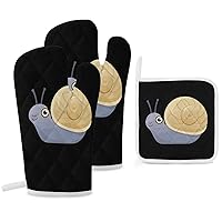 Cute Snail Oven Mitts Gloves with Pot Holders Sets 3 Pack Heat Resistant Non Slip Kitchen Potholder Gloves