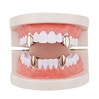 4 PC 14k Gold Plated Vampire Dracula Single Metal Fangs Hip Hop Teeth Grills Set