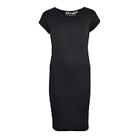 Girls Bodycon Plain Short Sleeve Long Length Dresses - Midi Dress Black 5-6