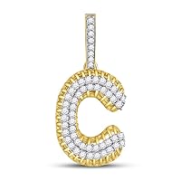 The Diamond Deal 10kt Yellow Gold Mens Round Diamond Letter C Charm Pendant 1-1/5 Cttw