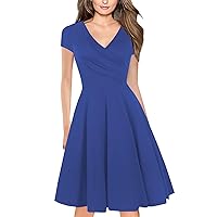 My Orders, Dresses for Women 2024, Pleated Dress, Summer, Womens Short Sleeve V Neck Waistband Large Hem Slim Fit (S, Royal Blue)