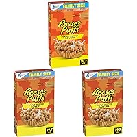 REESE’S PUFFS Peanut Butter Lovers Breakfast Cereal, Made with Whole Grain and Real REESE’S Peanut Butter, Family Size, 19.7 oz (Pack of 3)