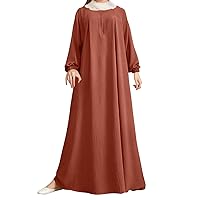 Floral Midi Dress for Women,Women's Muslim Long Sleeve Dress Vintage Pullover Abaya Prayer Clothes Womens Swing