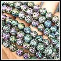 Adabus 48pcs Natural Lava Stone Volcano Beads Loose Beads Lava Beads Size 8mm Rainbow Colors Round Ball Spacer Beads