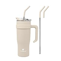 HYDRAFLOW Capri - 40oz Tumbler with Straw and Handle - Triple Wall Vacuum Insulated Tumbler - Insulated Smoothie Cup - Stainless Steel Tumbler - Reusable Tumbler with Lid - Sand