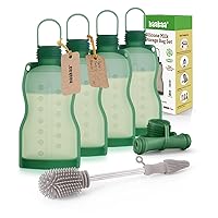 haakaa Silicone Breast Milk Storage Bag 9 oz&Bottle Brush Set-Reusable Milk Collector Freezer Bag for Breastfeeding Mom|Double-Ended Soft Silicone Bristles for Breast Pumps