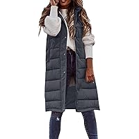 TUNUSKAT Funny, Long Puffer Vest Women Plus Size Winter Coats Sleeveless Hoodie Jacket Full Zipper Down Coat Warm Puffer Outwear