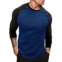 Men's Crewneck Tops Casual Long Sleeve T-Shirt Baseball Color Block Bottoming Blouses Active Sports Hiking T Shirts