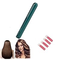 Travel Curling Iron Mini, with 4 Pcs Volumizing Hair Clips Dual-Purpose Curling Iron, Hair Straightener and Curler 2 in 1,Small Hair Curler Iron, Cordless Curling Iron (Color : Green)