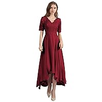 Women's Appliques Tea Length Mother of The Bride Dresses for Wedding Lace Chiffon Fomal Party Gown
