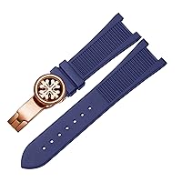 for PP Patek Philippe Silicone Watch Belt 5711 5712g Nautilus Watch Strap Special Interface 25mm*13mm Watchband (Color : Blue-Rosegold-B, Size : 25-13mm)
