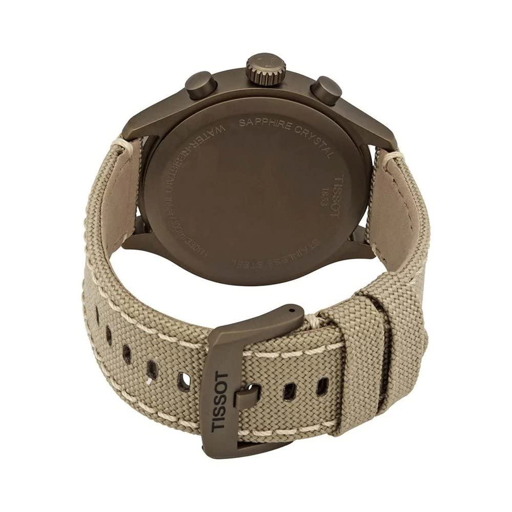 Tissot Mens Chrono XL 316L Stainless Steel case with Khaki PVD Coating Swiss Quartz Watch, Beige, Fabric, 22 (T1166173726701)
