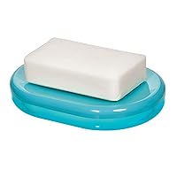 iDesign Finn Countertop Bar Dish, Plastic Soap Holder for Bathroom, Shower, Vanity, 14.1 cm x 10 cm x 2.4 cm, Teal and White