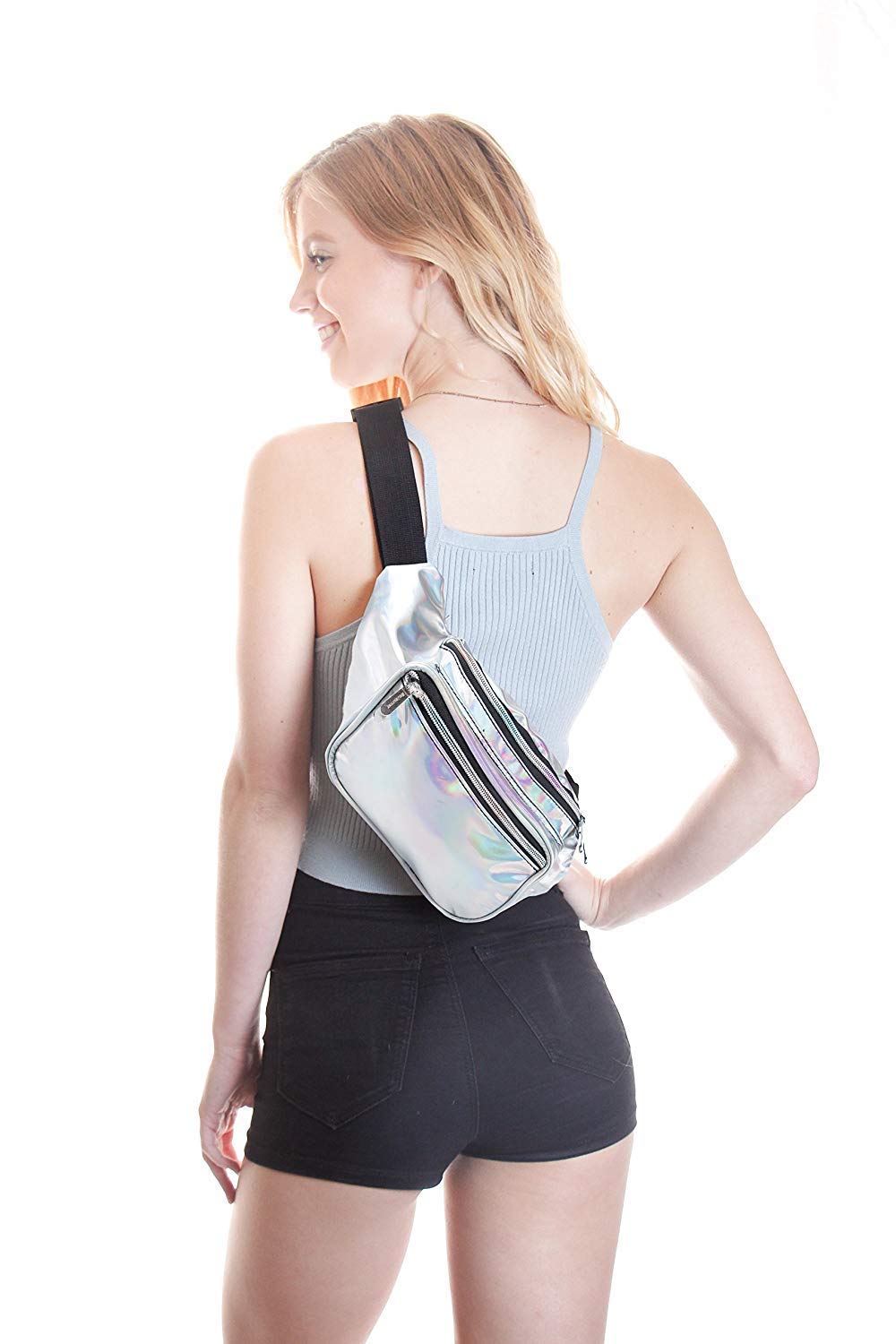 Holographic Silver Rave Fanny Pack and Pineapple Fanny Pack Bundle