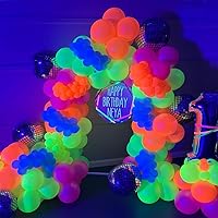 156pcs Neon Balloon Garland Arch Kit, Glow in The Dark UV Neon Fluorescent Balloons, Back to 80s 90s Laser Dicso Party Supplies, Birthday Wedding Black Light Party Decorations (Disco)