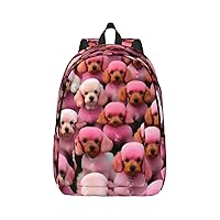 Pinks Poodles Dogs Print Canvas Laptop Backpack Outdoor Casual Travel Bag Daypack Book Bag For Men Women