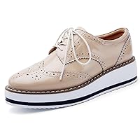 DADAWEN Women's Platform Lace-Up Wingtips Square Toe Oxfords Shoe