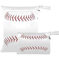 visesunny Baseball Lace 2Pcs Wet Bag with Zippered Pockets Washable Reusable Roomy for Travel,Beach,Pool,Daycare,Stroller,Diapers,Dirty Gym Clothes, Wet Swimsuits, Toiletries