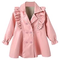 Toddler Girl Trench Coat Faux PU Leather Jacket Dressy Lapel Long Suit Outerwear