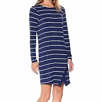 kensie Women's One Size Long Sleeve Viscose Spandex Stripe Dress