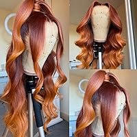 Beauty Forever Ombre Ginger Color Lace Front Wig Human Hair, Long Straight Medium Auburn Fall Wigs 13x4 Frontal Brazilian for Women Pre Plucked with Baby 16 Inch, #M38 mixed