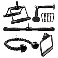 Yes4All Tricep Press Down Cable Machine Attachment Set, V-Shaped Bar, LAT Pull Down Straight Rotating Bar for Home Gym
