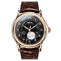LOBINNI Mens Automatic Watches Men Moon Phase Watch 42mm Mechanical Wristwatch 5ATM Sapphire Mirror Leather Strap