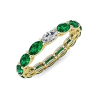 Oval Lab Grown Diamond & Emerald 3-3/8 ctw in gorgeous drape like basket setting eternity stackable ring 14K Gold
