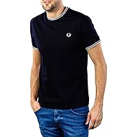 Fred Perry - Men's Black Short Sleeve T-Shirt with White/Black Collar - Black, L