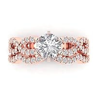 1.65 ct Round Cut Halo Solitaire Genuine White Sapphire Art Deco Statement Wedding Curved Ring Band Set 18K Rose Solid Gold