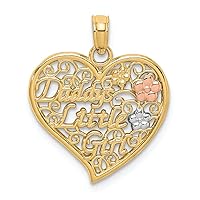 14k Two-tone Gold Daddy's Little Girl in Filigree Heart with Pnk Wht Flowers Charm