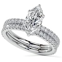 925 Silver 10K/14K/18K Solid White Gold Handmade Engagement Rings 3.0 CT Marquise Cut Moissanite Diamond Solitaire Wedding/Bridal Rings Set for Women/Her Propose Rings