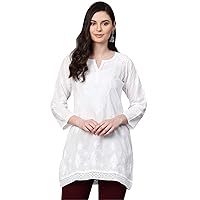 Ada Indian Hand Embroidered Chikankari Cotton Top Tunic Blouse Shirt for Women A391704
