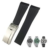 20mm 21mm Rubber Watch Strap Fit for Submariner Rolex Daytona GMT Seiko Hamilton Curved end Sport Watchband (Color : Black Black, Size : 21mm)