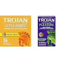 Trojan Ultra Ribbed Condoms for Ultra Stimulation, 36 Count, 1 Pack & Extended Pleasure Climax Control Extended Pleasure Condoms, 12 Count