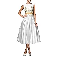 A-Line Elegant Cocktail Dress Wedding Guest Prom Tea Length Sleeveless Jewel Neck V Back Party Dress 2024
