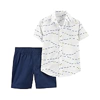 Carter's Baby Boys' 2 Pc Playwear Sets (White with Cars Button, 12 Months)