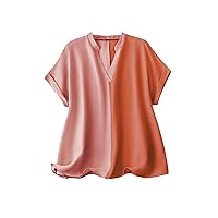 Floerns Women's Plus Size Colorblock Flare Short Sleeve Notched V Neck Blouse Top