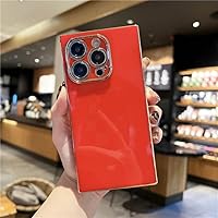 Luxury Plating Square Frame Color Phone Case for iPhone 15 14 13 12 11 Pro X Xs Xr Max 7 8 Plus SE Soft Back Cover,red,for 14 Pro Max