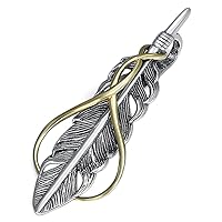 Vintage Real 925 Sterling Silver Feather Pendant Jewelry for Men Women Two Tone