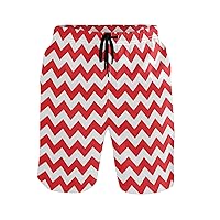Christmas Chevron Red Pattern Men's Swim Trunks Beach Shorts Quick Dry Swim Board Shorts with Pockets S