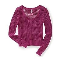 AEROPOSTALE Womens Solid Cable V Neck Knit Sweater, Purple, X-Large