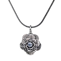 NOVICA Handcrafted Blue Topaz Flower Necklace Floral Silver Sterling Pendant Indonesia Placid Serenity Birthstone 'Holy Lotus'
