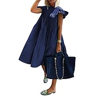 Women's Dresses 2023 Round Neck Casual Short Sleeve Ruffle-Trim Summer Mini Dresses