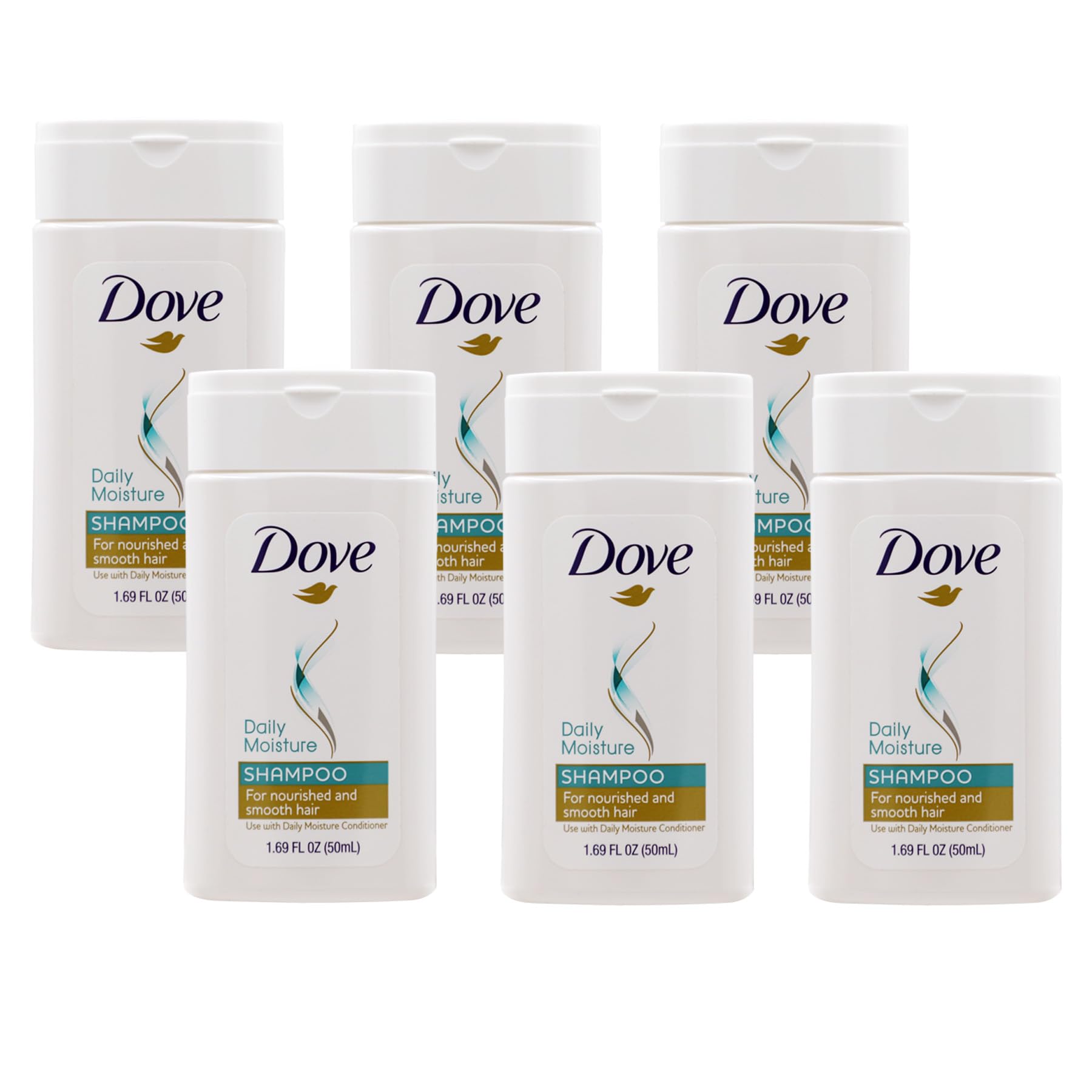 Dove Shampoo, Daily Moisture, Nourishing System for Smooth Hair, 6-Pack, 1.7 FL Oz, 6 Bottles