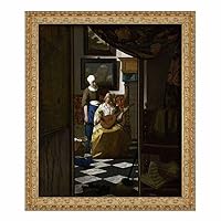 NBKJCO The Love Letter by Johannes Vermeer Wall Art for Living Room Bathroom Decor Canvas Prints Paintings Reproduction Canvas Artwork Home Wall Decorations, Ready to Hang Gold Frame C,10x11inch