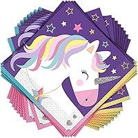 Stars & Unicorn Disposable Luncheon Napkins (Pack of 16) - Magical & Vibrant Party Essentials, Perfect for Enchanting Parties & Celebrations