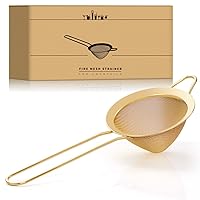 Fine Mesh Strainer with Handle - Copper Conical Strainers for Cocktail, Tea, Coffee & Drinks - Bar Stainless Steel High-Density Strainer Tool (Gold)